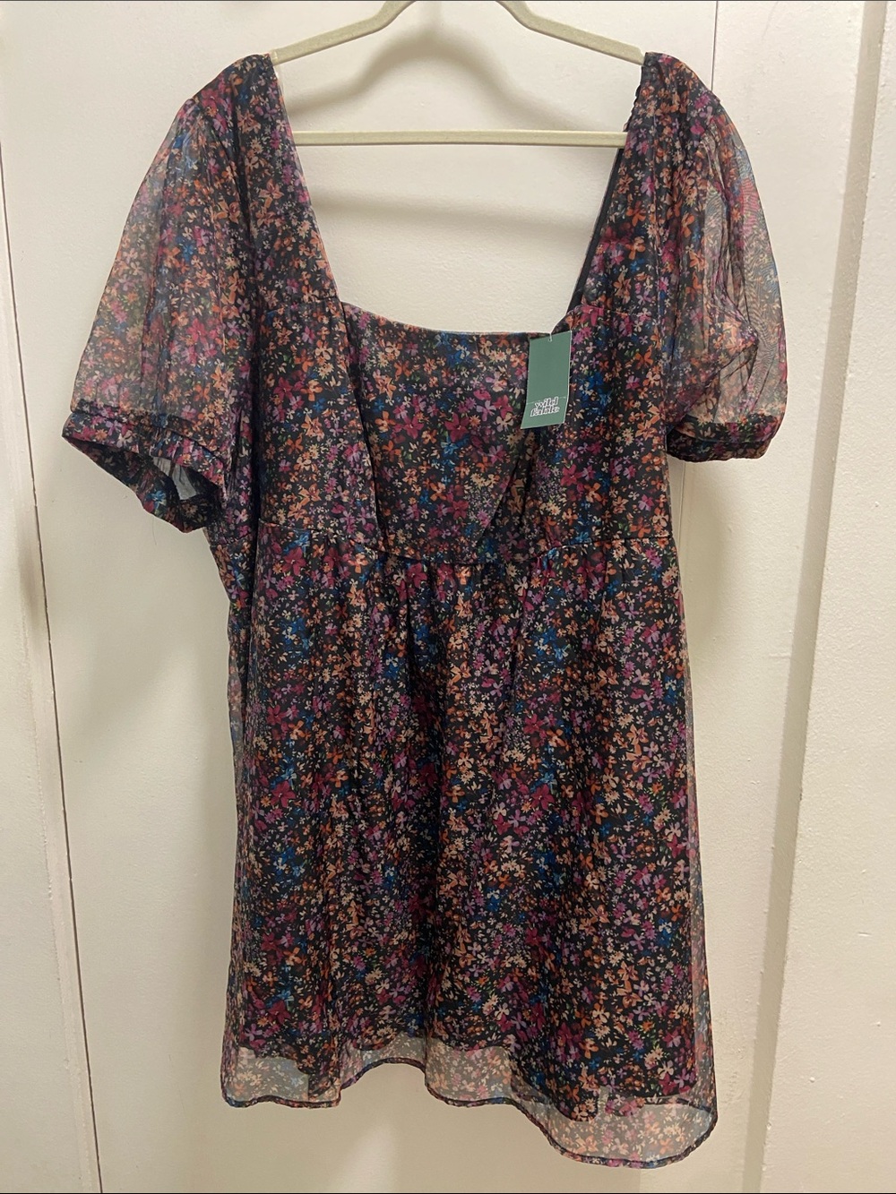 a new day Black Floral Puff Sleeve Square-Neck baby doll dress